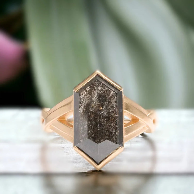 Handmade In Layer Diamond Ring, Retro Remembrance Salt & Pepper Natural Diamond Ring, Petal Prism Ring