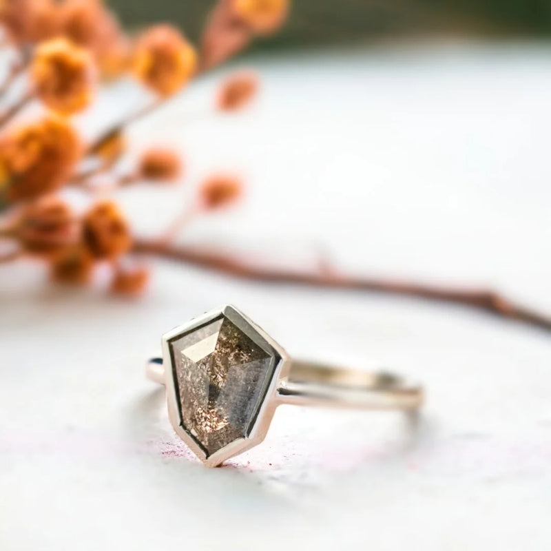 Champion's Gleam Shield Diamond Ring, Conqueror's Jewel Salt And Pepper Diamond Ring