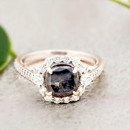 Timeless Opulent Salt and Pepper Diamond Ring Round Cut Jewelry