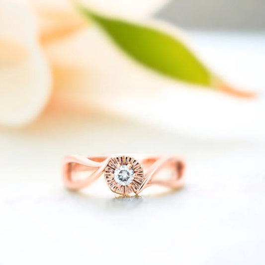 Leaf Inspired Round Diamond Ring – Custom Nature Engagement Ring