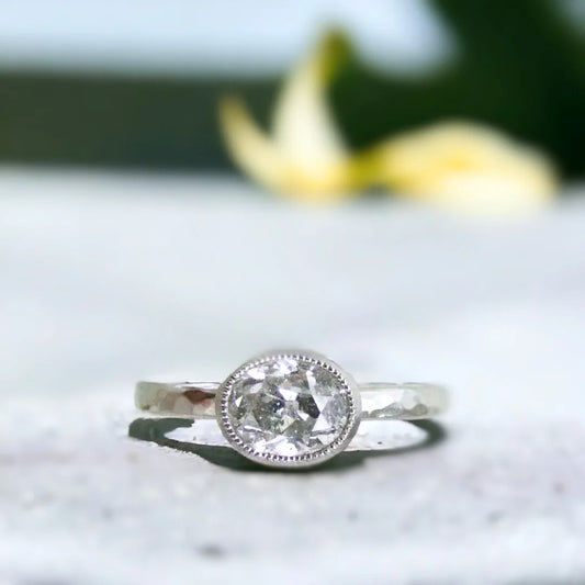 Old Mine Cut Oval Salt & Pepper Diamond Ring – Handcrafted Galaxy Whirl Design