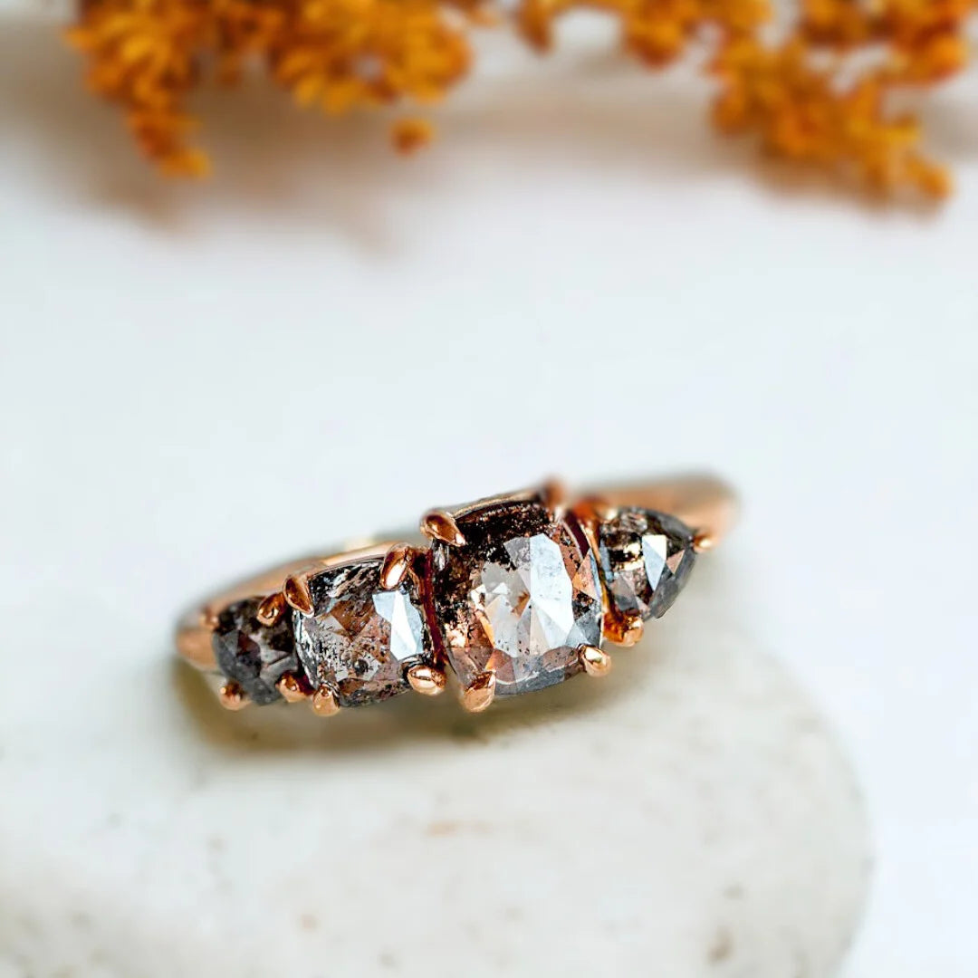 Salt and Pepper Diamond Trio Splice Ring Design