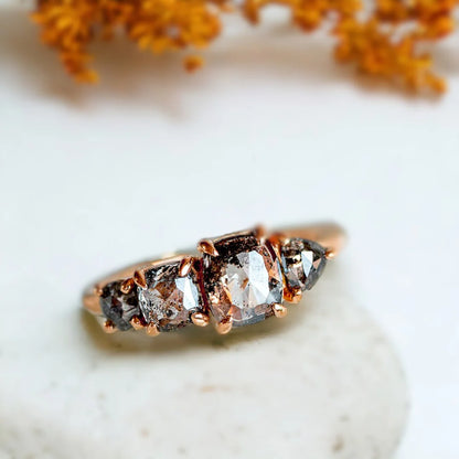 Salt and Pepper Diamond Trio Splice Ring Design