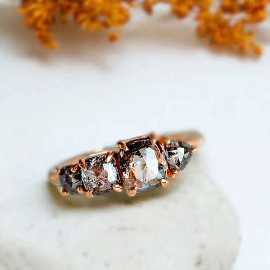 Salt and Pepper Diamond Trio Splice Ring Design