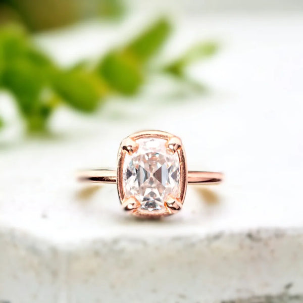 Sophisticated Shine Old Mine Cushion Diamond Ring In Natural White, Timeless Charm Engagement Diamond Ring