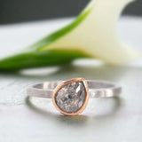 Heavenly Descent Adorned Natural Salt & Pepper Diamond Ring, Radiant Diamond Ring