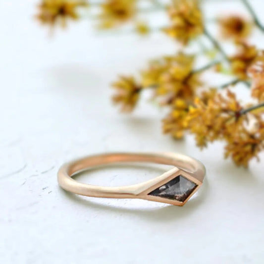 Natural Salt & Pepper Kite Diamond Unique Wedding Ring – Modern Artisan Engagement Jewelry