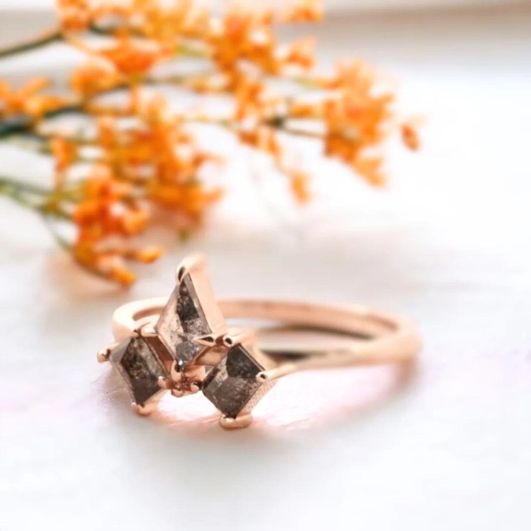 Original Gray Salt and Pepper Diamond Ring Handmade Jewelry