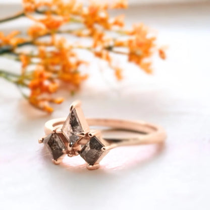Original Gray Salt and Pepper Diamond Ring Handmade Jewelry