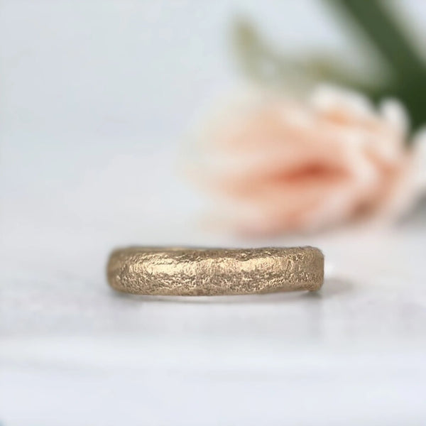 Granular Frequencies Solid Gold Wedding Band, Beloved Memories Anniversary Gift