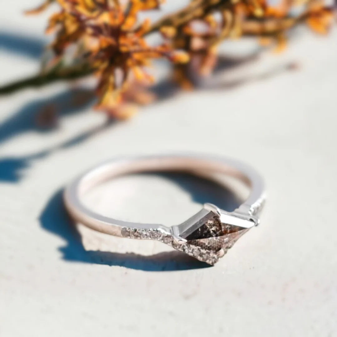 Salt and Pepper Kite Diamond Half Halo Engagement Ring