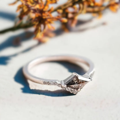 Salt and Pepper Kite Diamond Half Halo Engagement Ring