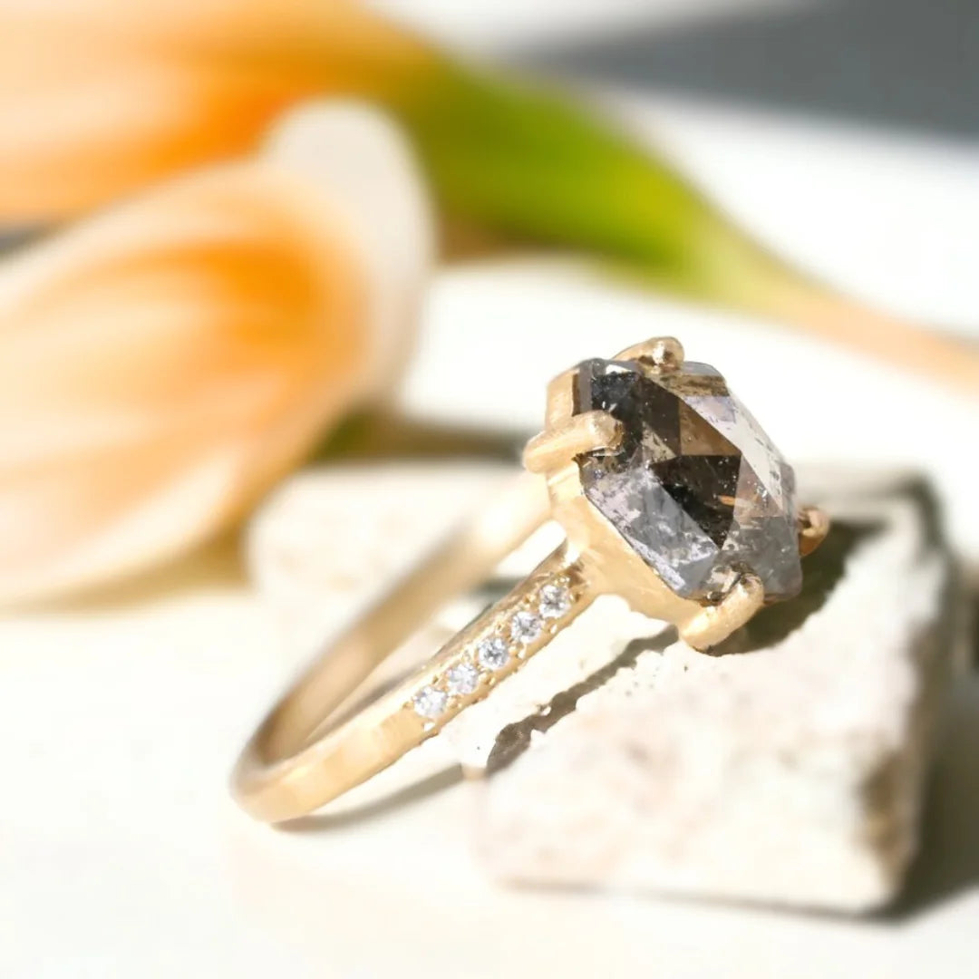 Salt and Pepper Diamond Engagement Ring Natural Duo Design