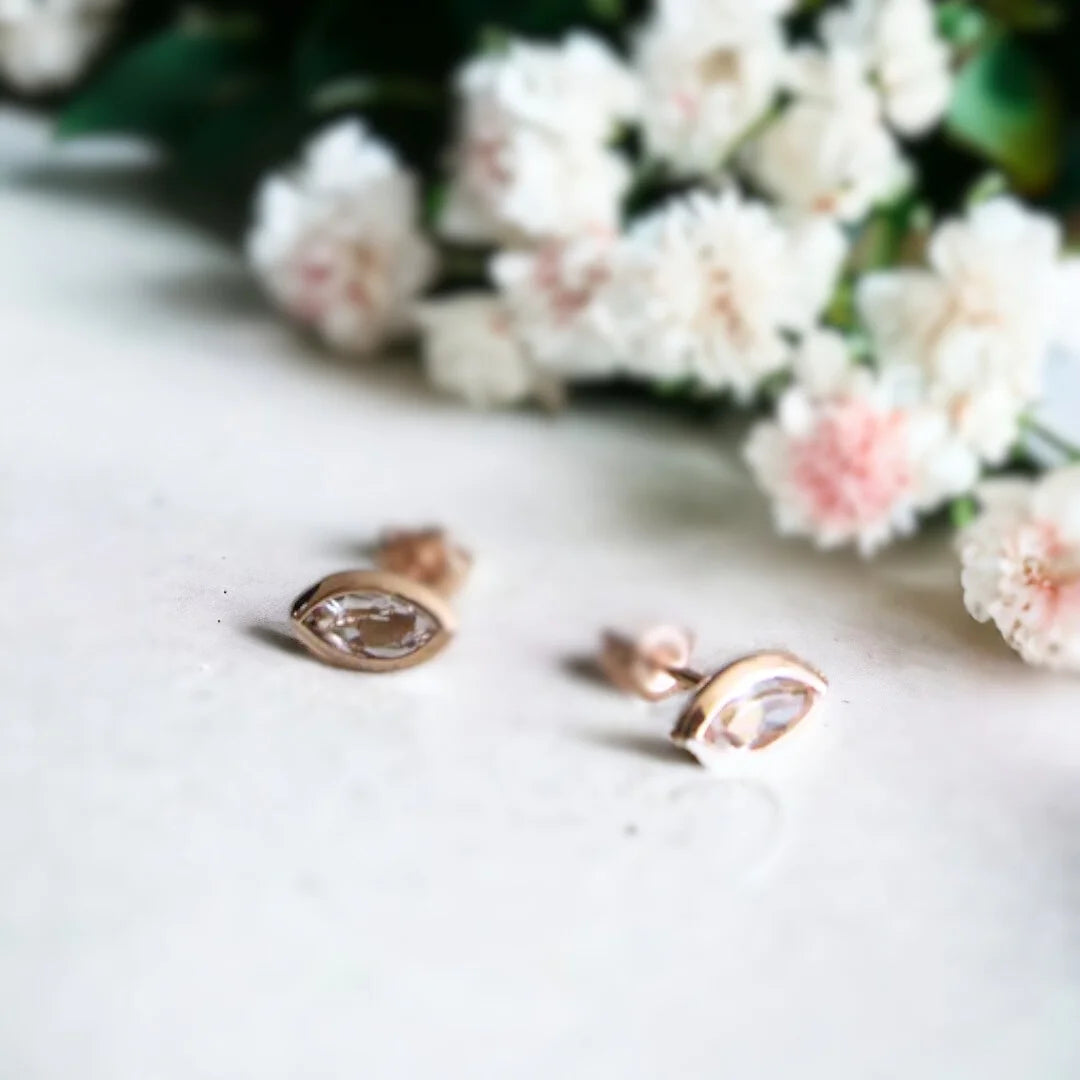 Handcrafted Morganite Earrings with Peridot and Ruby