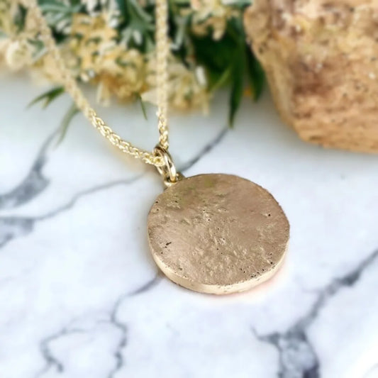 Yellow Gold Molten Disc Pendant – Bold Statement Necklace