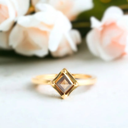 Carre Cut Smoky Quartz Brown Diamond Engagement Ring