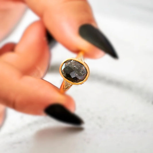 Rose Cut Diamond Ring with Trillion White Diamonds