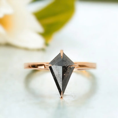 Salt and Pepper Kite Diamond Ring Unique Geometric Engagement Ring