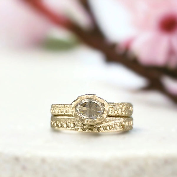 Amber Whispers Vintage Yellow Diamond Bridal Ring Set, Golden Glow Vintage Yellow Diamond Wedding Ring