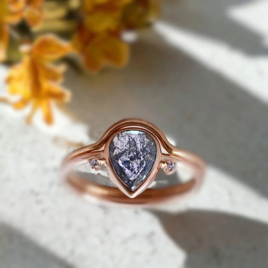 Grey Pear Shaped Diamond Engagement Ring Set