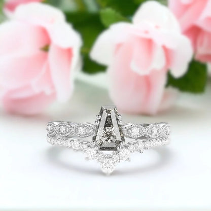 Coffin Cut Salt and Pepper Diamond Bridal Set