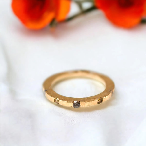 Prism Engrave Minimalist Ring, Faceted Spectrum Wedding Band