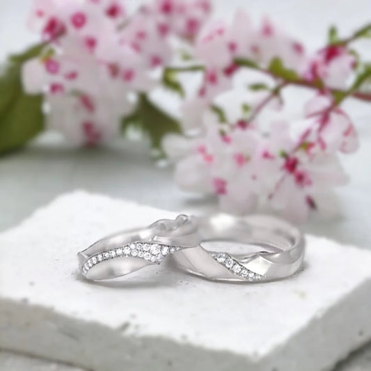 Hand Carved Ripple Diamond Band Matte Finish Ring