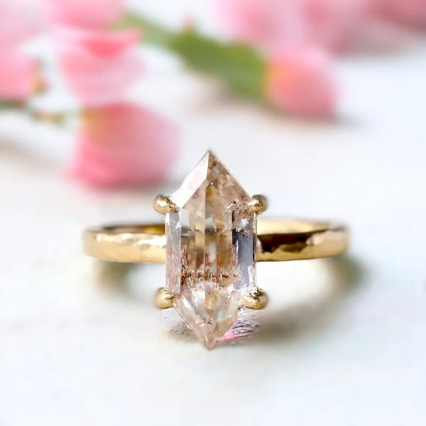 Fiery Frost Bloom Salt & Pepper Natural Diamond Ring, Gilded Grace Diamond Ring