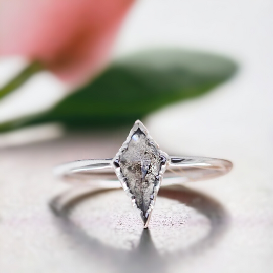 Breezy Bliss Salt & Pepper Diamond Kite Ring – Handmade Artisan Jewelry