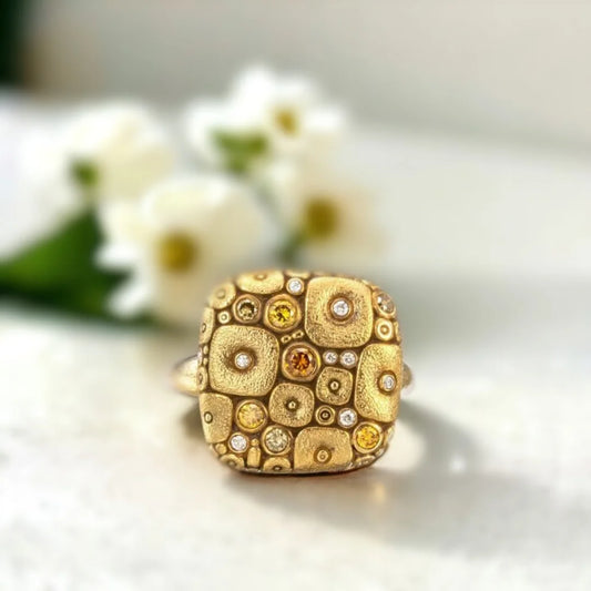 Natural White Diamond Cushion Dome Shield Ring