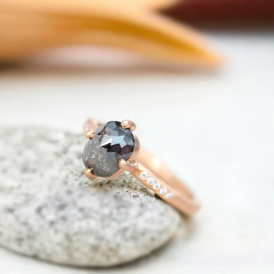 Dark Grey Diamond Ring Nouveau Elegance Salt and Pepper