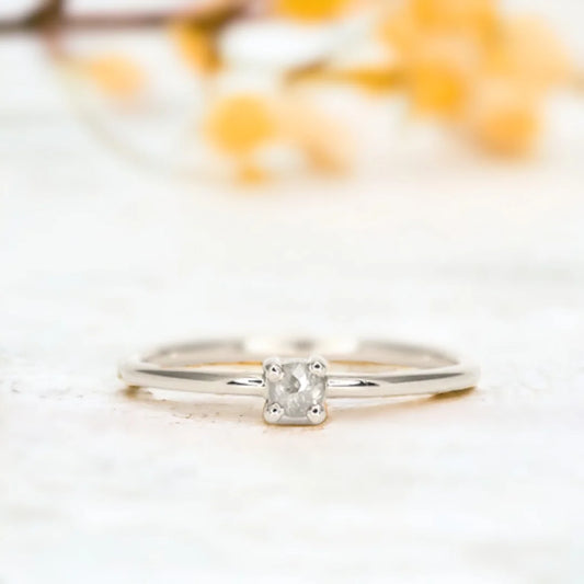 Moonlit Dreams Salt & Pepper Diamond Ring – Milky Round Natural Sparkle