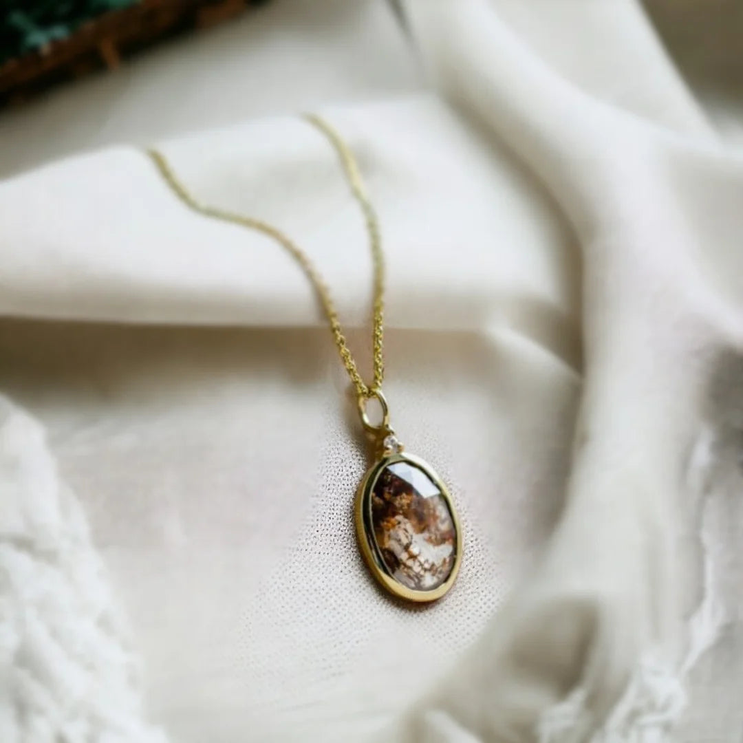 Victoria Oval Salt and Pepper Diamond Gold Necklace