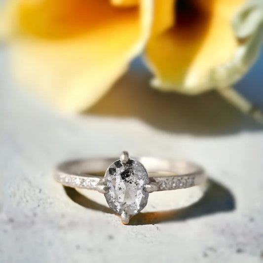 Brushed Band Salt & Pepper Diamond Ring – Artisan Crafted Elegance