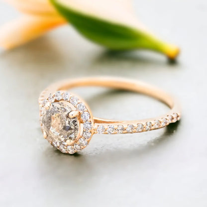 Salt and Pepper Diamond Halo Engagement Ring Round Felice Design