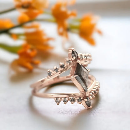 Majestic Matrimony Braut-Diamantring-Set, Salz- und Pfeffer-Brautring-Set