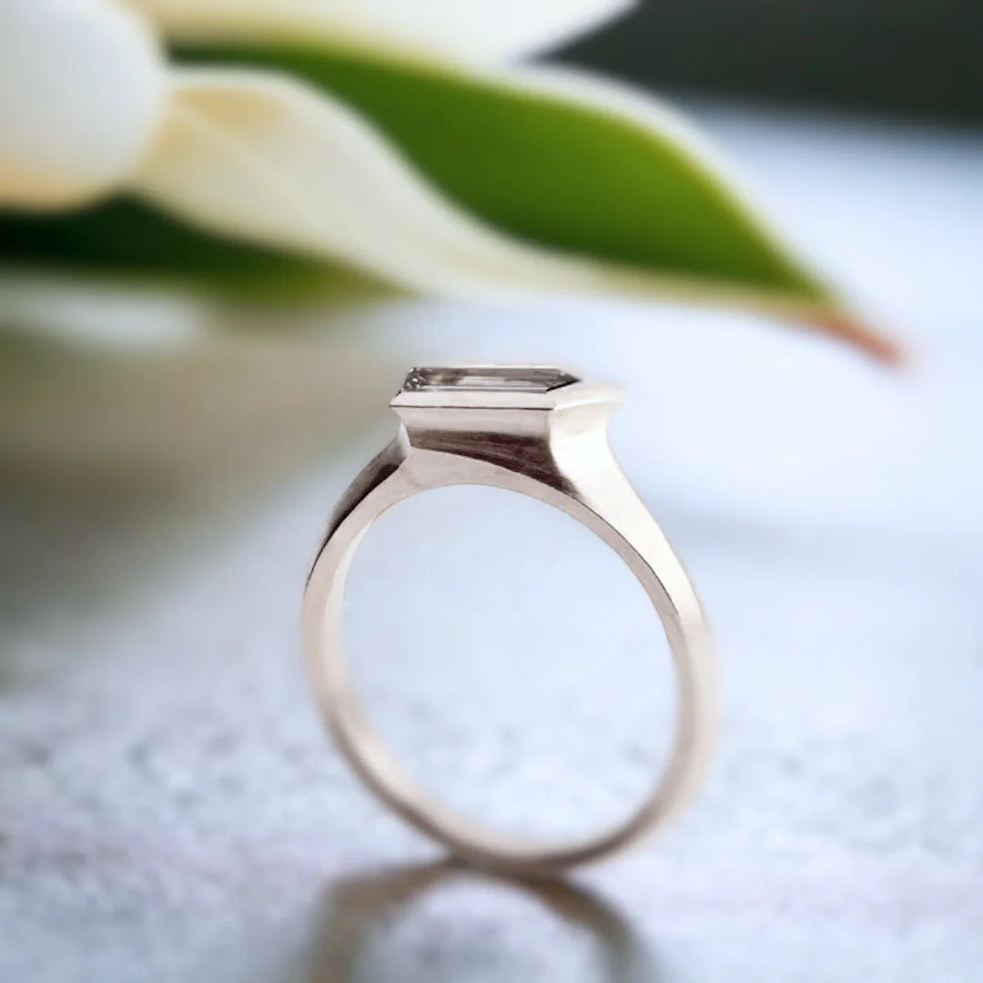 Aegis Carved Grey Diamond Ring Unique Handcrafted Jewelry