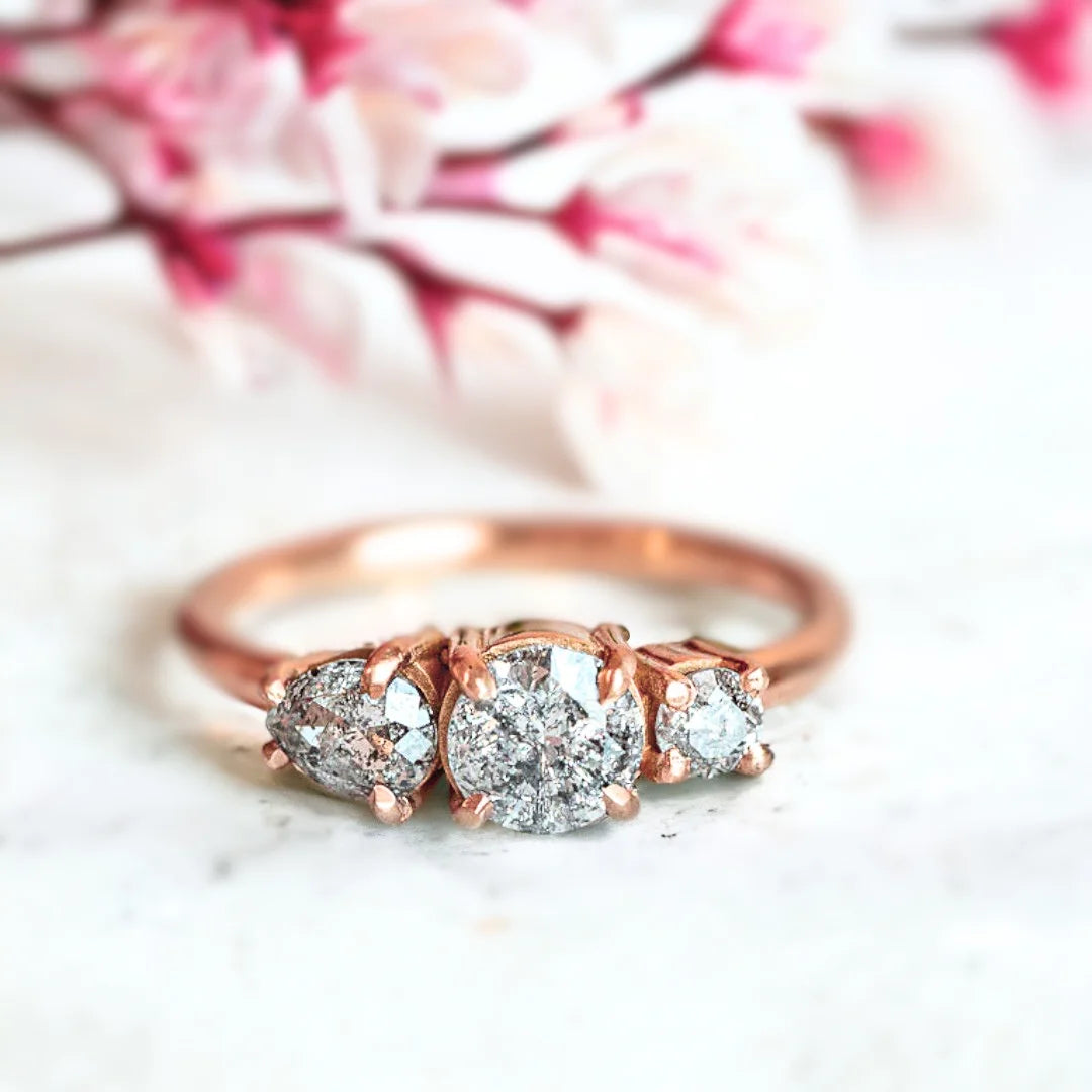 1950s Glam Vintage Trilogy Salt and Pepper Diamond Ring