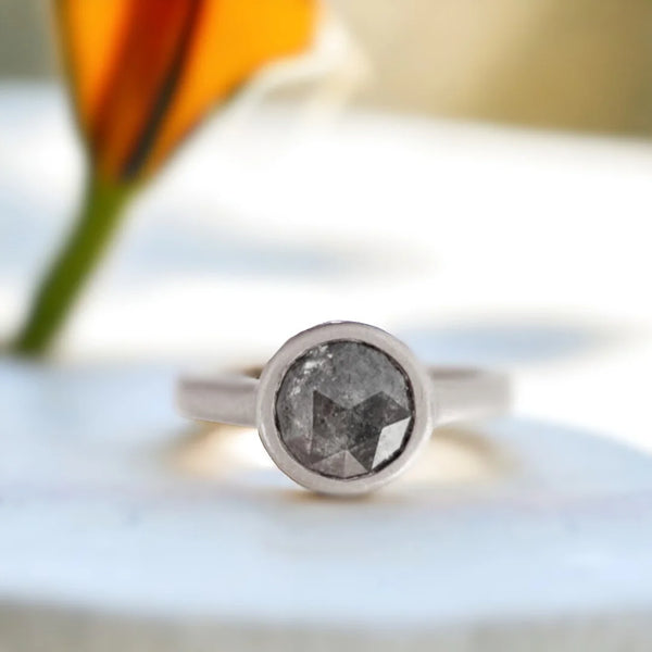 Bohemian Dream Natural Salt And Pepper Engagement Ring, Antique Opulence Diamond Ring