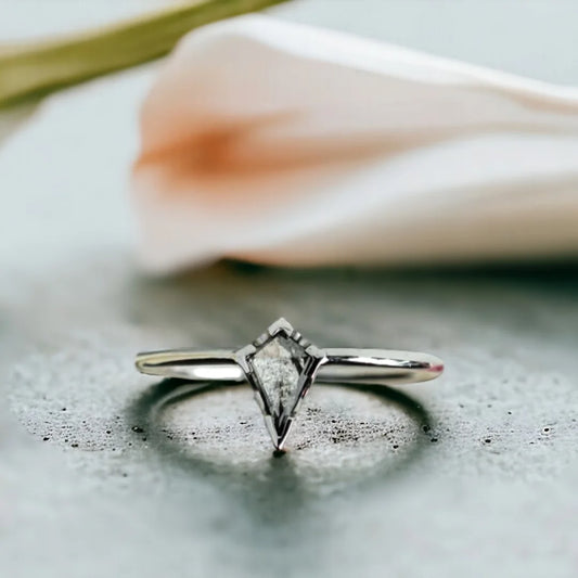 Miniature Diamond Kite Ring – Handmade Salt & Pepper Diamond, Petite Artisan Jewelry
