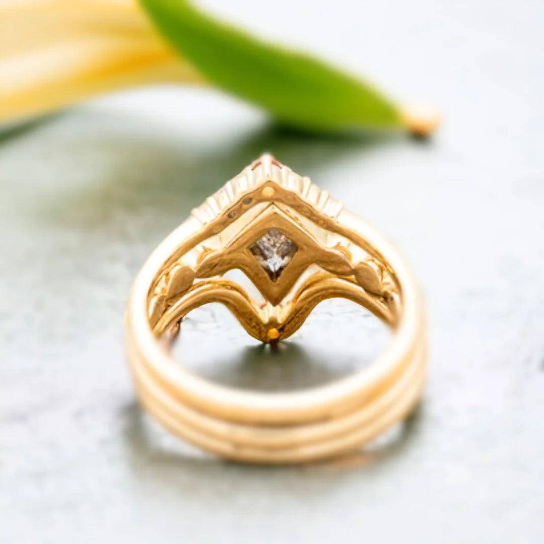 Salt and Pepper Kite Cut Diamond Engagement Ring Fiery Design