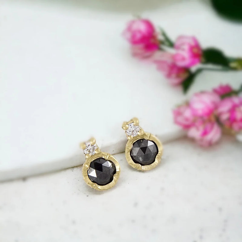 Vintage Charm Stud Salt And Pepper Diamond Earrings