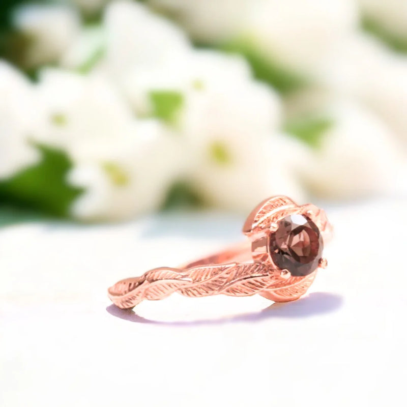 Molten Brown Amber Crystal Ring, Golden Era Brown Sapphire Ring