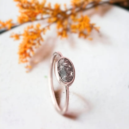 Graceful Bloom Salt and Pepper Rose Oval Diamond Ring