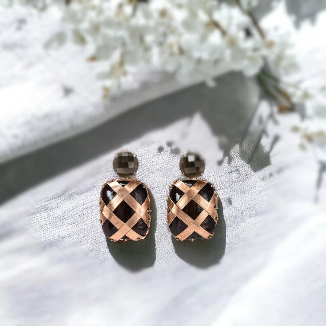 Black Diamond Drop Earrings in Gold Obsidian Style