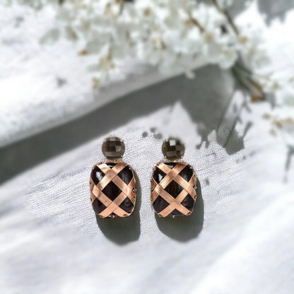 Black Diamond Drop Earrings in Gold Obsidian Style