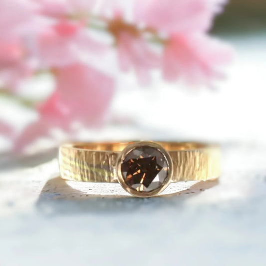 Kushikino 18ct Rose Gold Mokume Gane Lab Diamond Engagement Ring