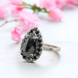 Heritage Chic Black Pear Shape Diamond Vintage Ring, Black Diamond Classic Noir Ring