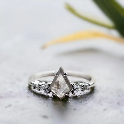 Rustic Salt and Pepper Diamond Ring Organic Speckled Stone