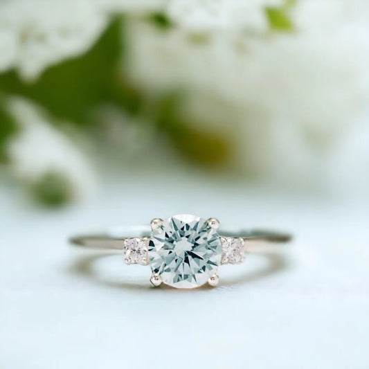 Lab Created Diamond Trilogy Ring with Aquamarine